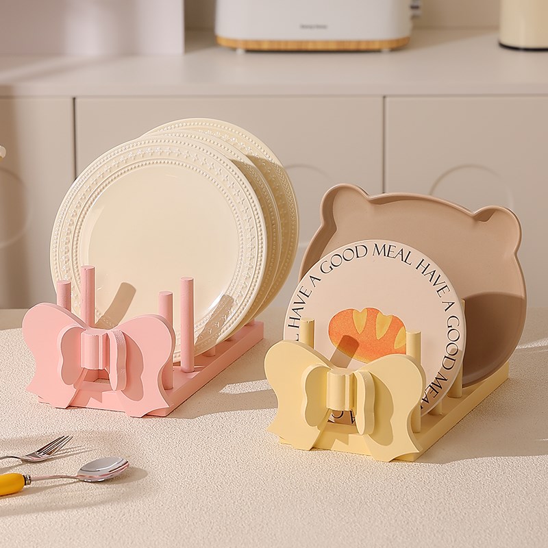 少女心蝴蝶结托架木质盘子v收纳架简约沥水架厨房置物架桌面托盘