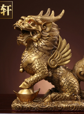 铜麒麟摆件一对麒麟大号风水踩八卦招財办公室客厅家居工艺品
