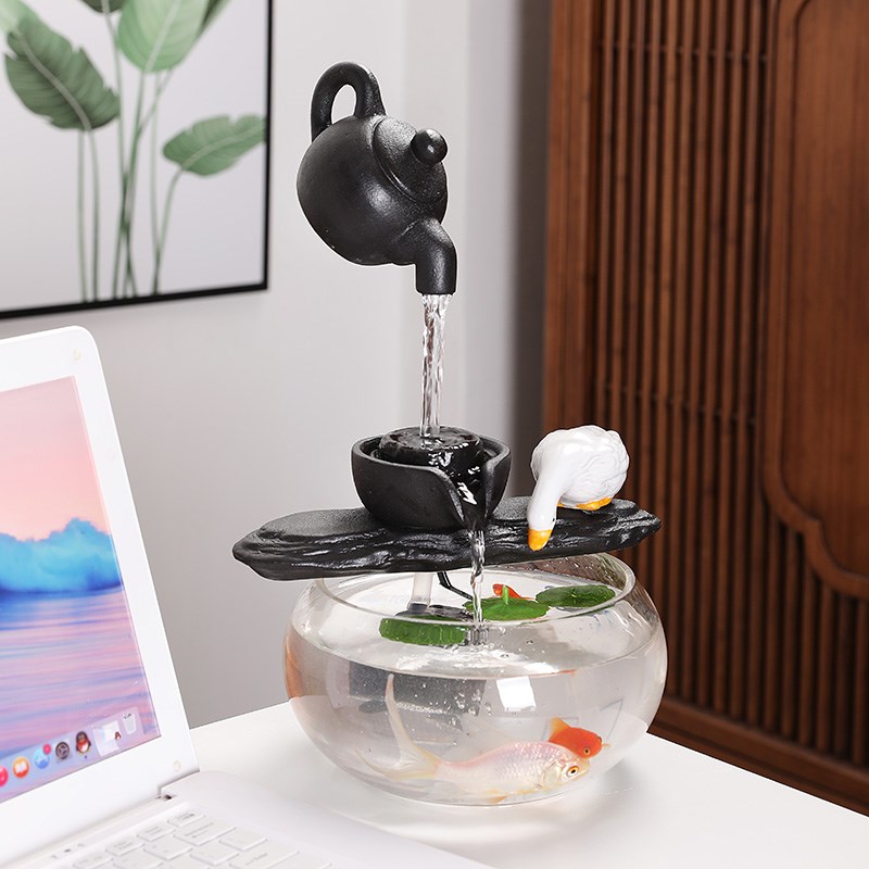 陶瓷鱼缸b自动循环流水悬壶摆件室内客厅家用家居加湿器猫咪饮水