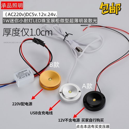 LED超薄交流电/低压直流1W小射灯220v/ 5V/12V/24V点光源手办模型