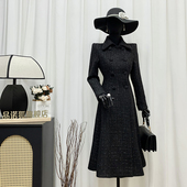 领大衣女士休闲款 品诺狐黑色小香风重工精编粗织长款 衬衫 风衣外套