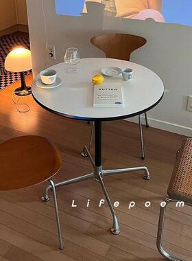 Lifepoem伊姆斯中古餐桌圆形简约不锈钢家用洽谈桌小户型办公桌