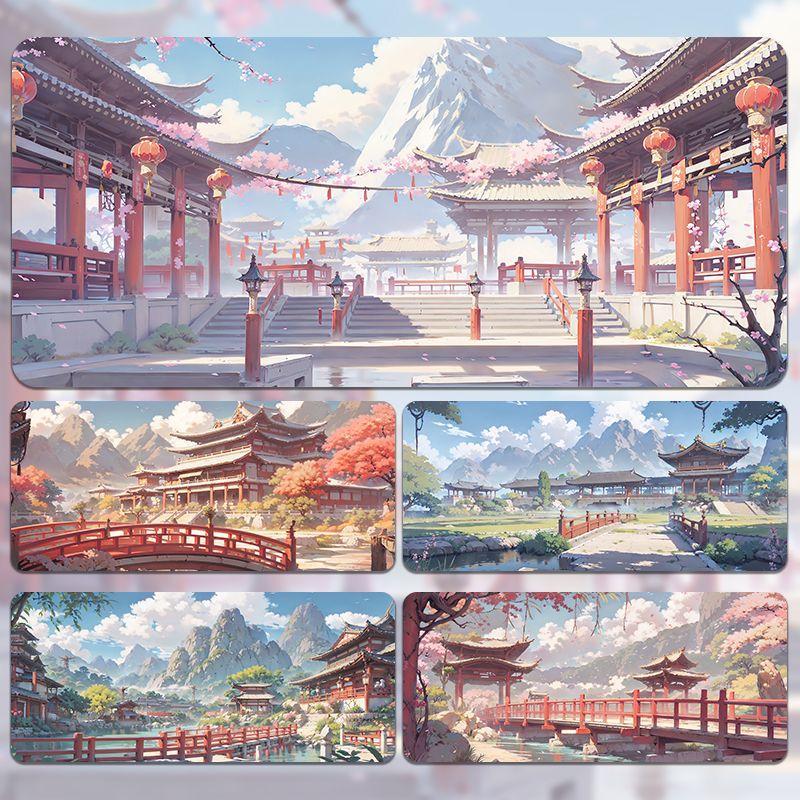 古风鼠标垫超大号定制唯美国风动漫场景办公护腕键盘垫学习写字垫