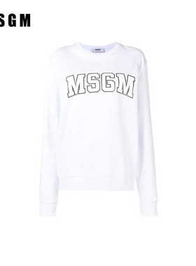 MSGM全新款白色圆领卫衣女宽松休闲长袖