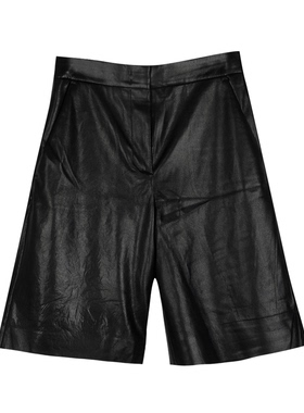 MSGM 高腰中裤纯色简约百搭阔腿显瘦PU皮裤五分裤女24春夏装撤柜