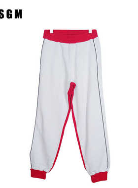 MSGM白色裤子拼接宽松束脚休闲裤