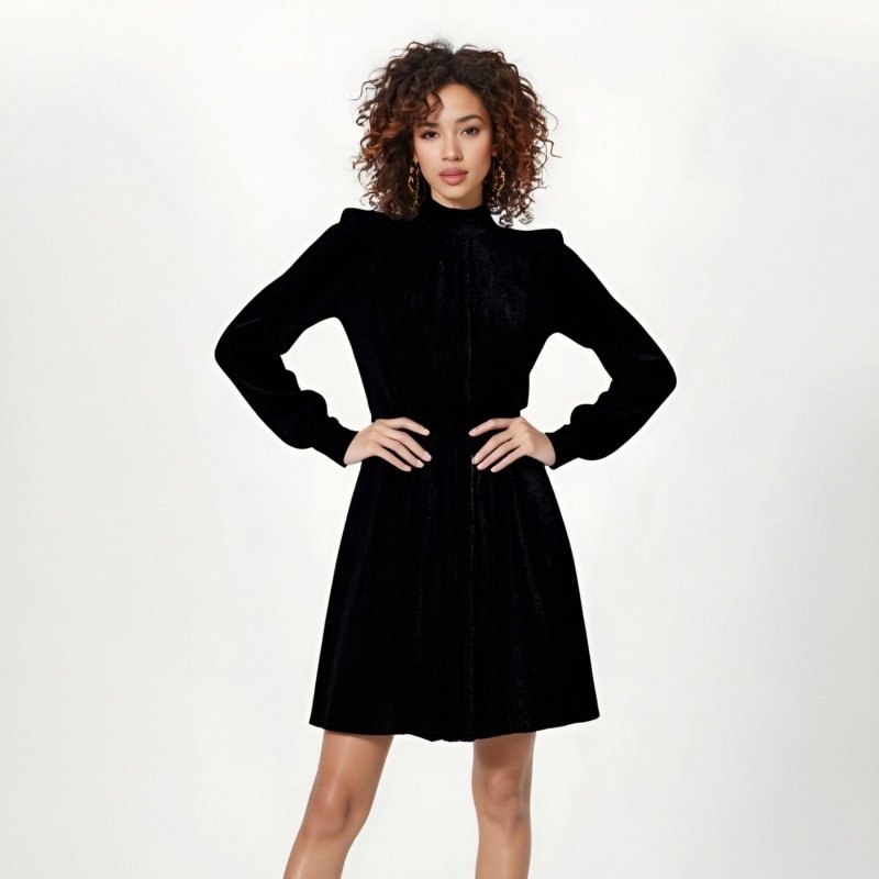 气质优雅收腰显瘦纯色连衣裙