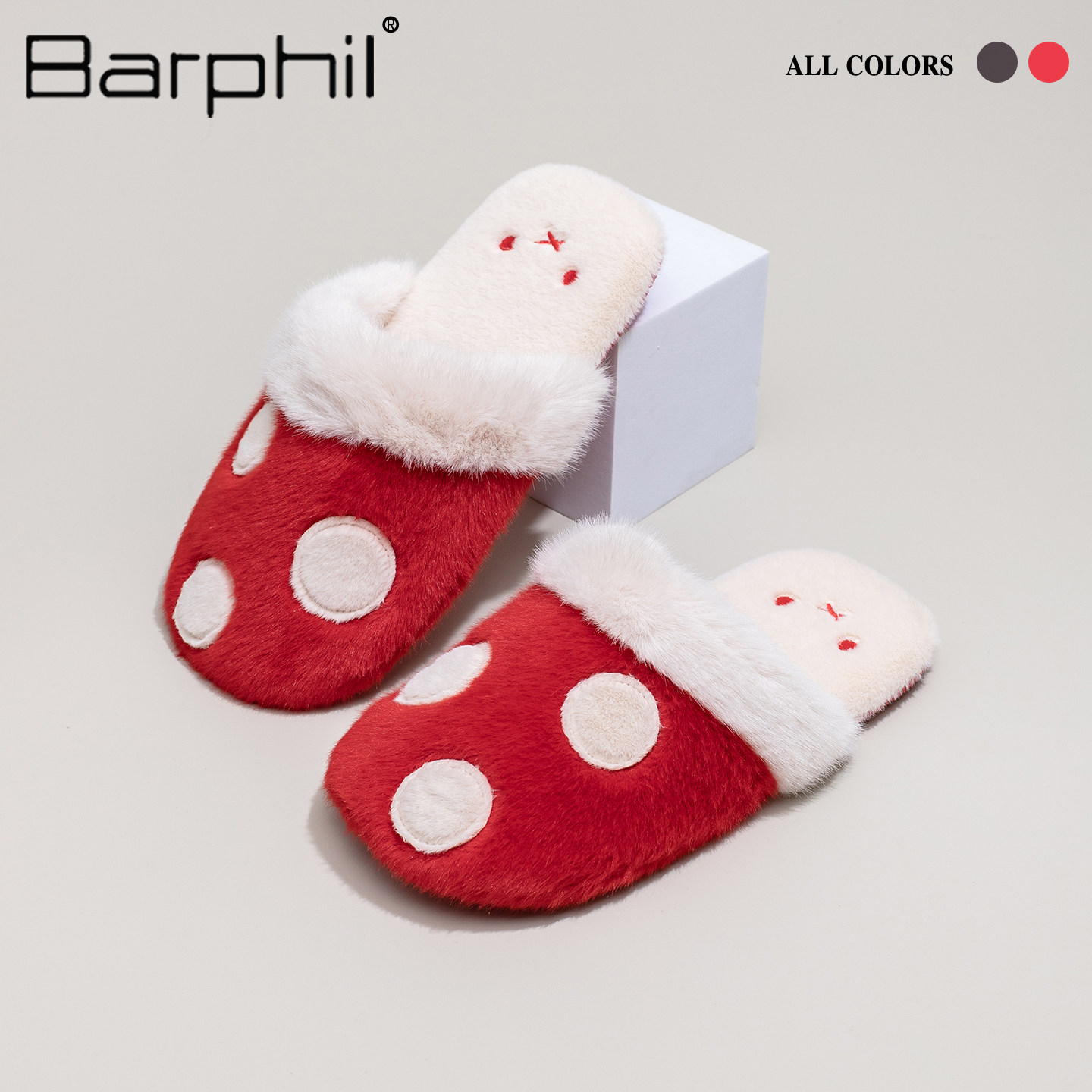Barphil拖鞋女2026新款秋冬季室内家居可爱蘑菇棉拖毛绒亲肤静音