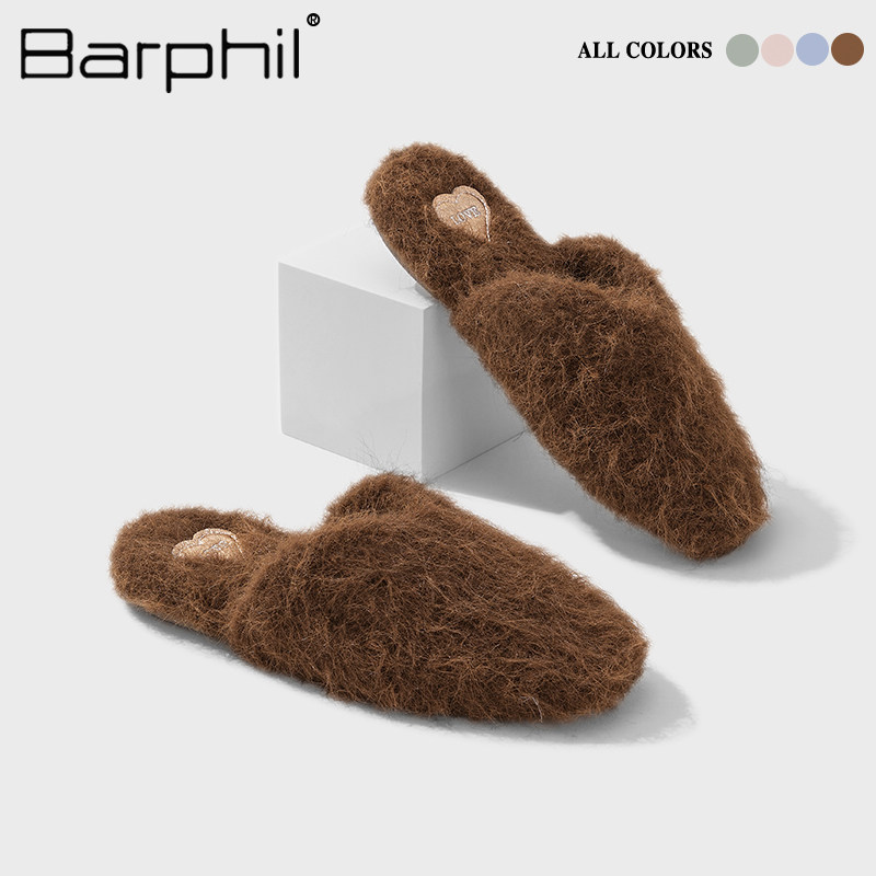 Barphil法式一脚蹬家居鞋女毛毛拖鞋加绒外穿高级感网红包头半拖图片