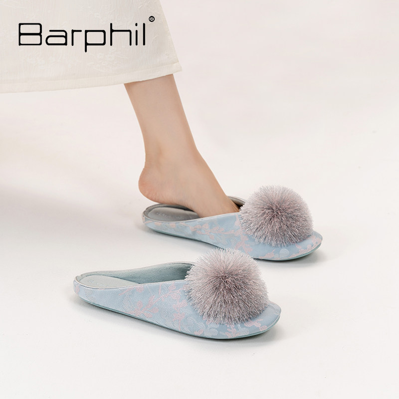 Barphil拖鞋女室内居家新中式国风刺绣包头静音防滑棉拖月子鞋秋