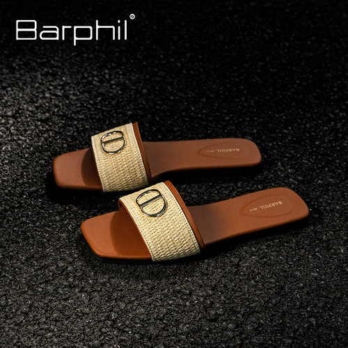 Barphil一字拖鞋夏外穿金属拼色