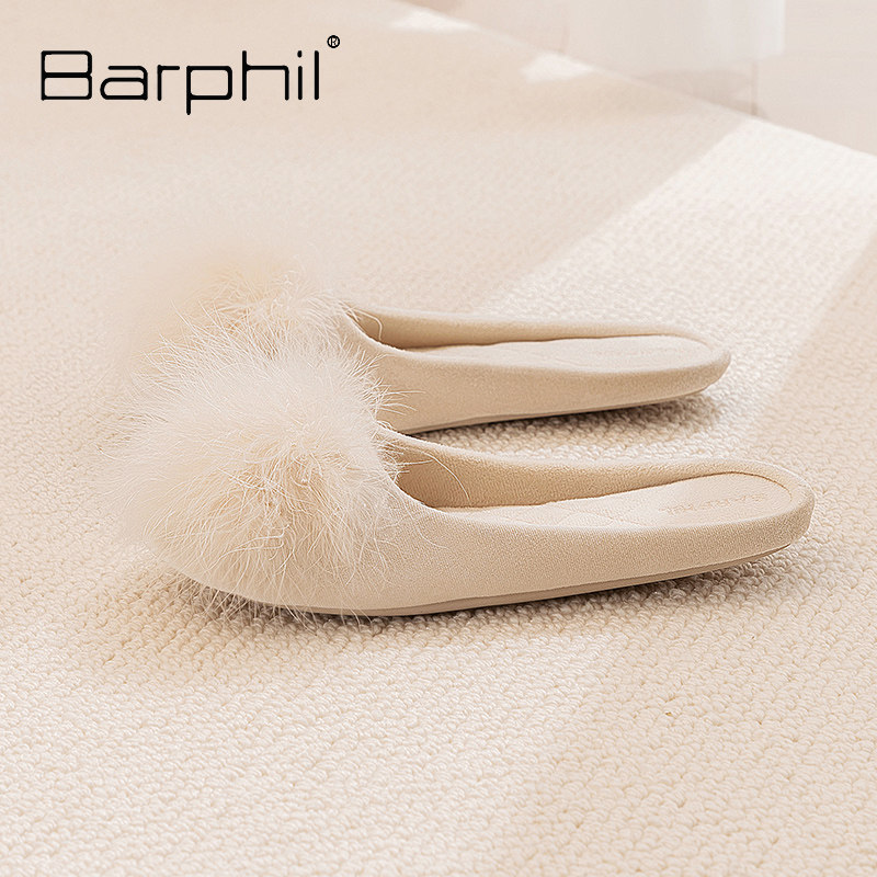 Barphil拖鞋女居家室内毛毛鞋秋季新款月子鞋软底防滑静音棉拖女