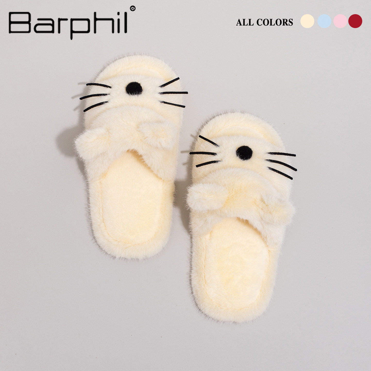 Barphil拖鞋女士2026新款秋冬季室内家居可爱小猫毛绒舒适棉拖鞋