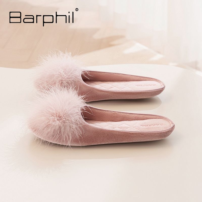 Barphil棉拖鞋女士2026新款秋冬包头毛毛防滑静音居家室内保暖
