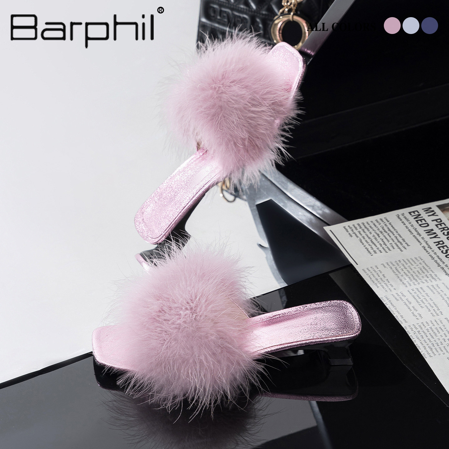 Barphil【无羁】凉拖 羊皮手工真皮女鞋火鸡毛粗跟时装凉鞋小众图片