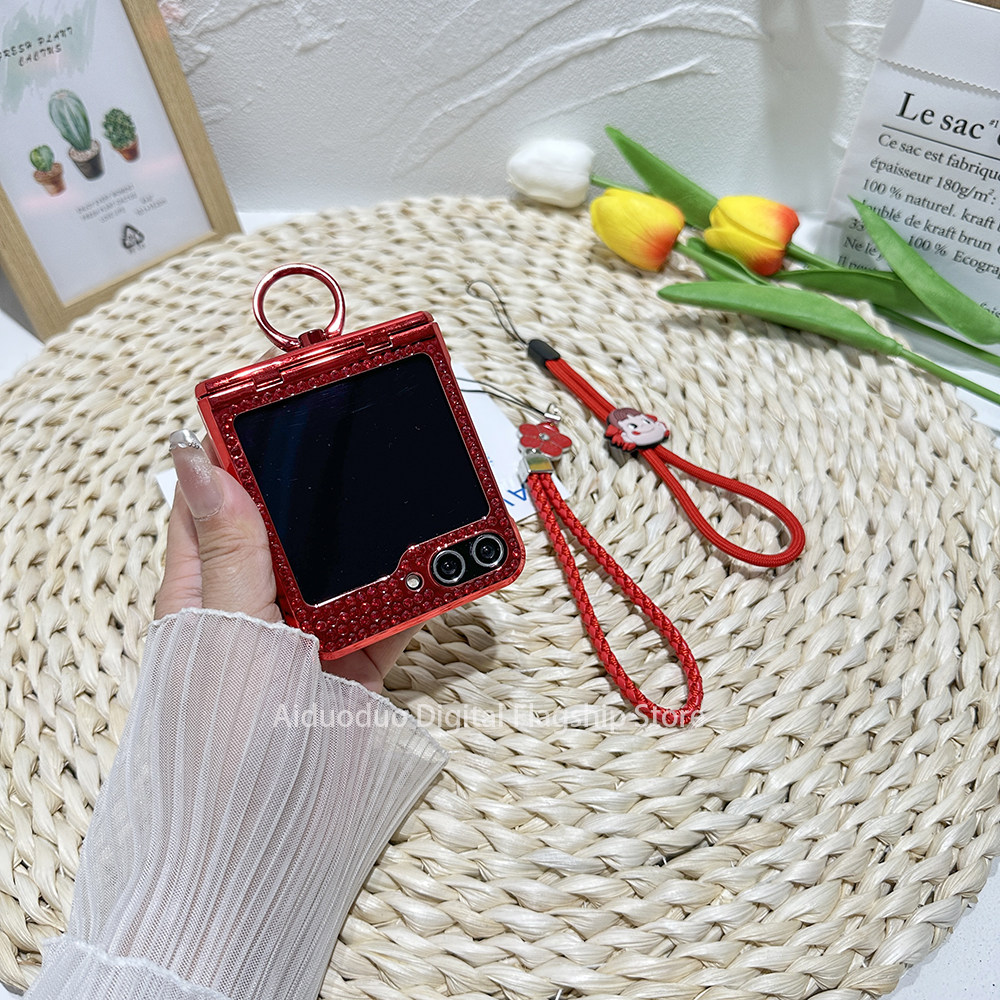 原装正品爱哚哚 适用三星zflip6手机壳z flip5折叠屏w25flip全包防摔女镶钻磨砂闪粉w24flip山茶花手链全包保