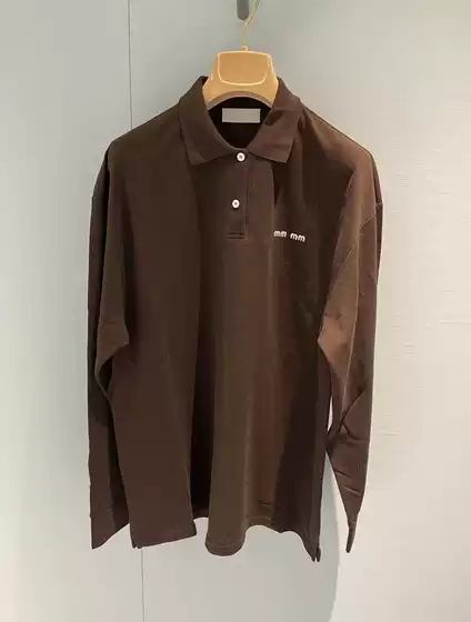 【Ceiling Top】25SS MuM Style Letter Embroidery Polo Collar Loose-Fit Long Sleeve T-Shirt Unisex