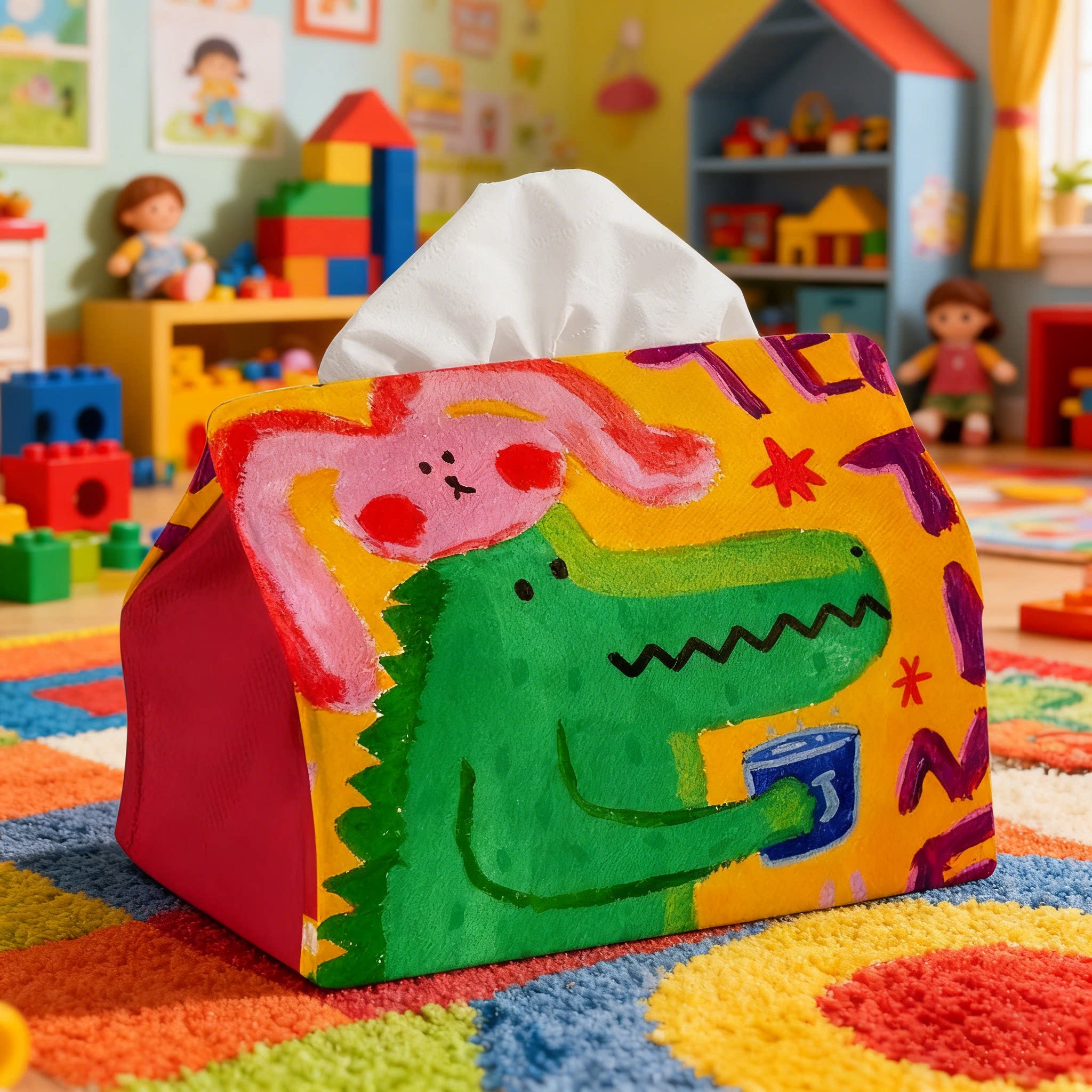 鳄鱼和兔子印花桌面纸巾盒餐桌布艺纸巾袋创意装饰家用客厅抽纸盒