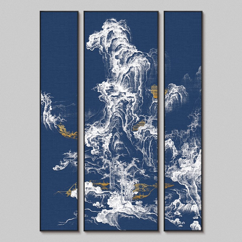 速发新中式客厅装饰画高端大气会所大堂挂画别墅浮雕立体背景组合图片