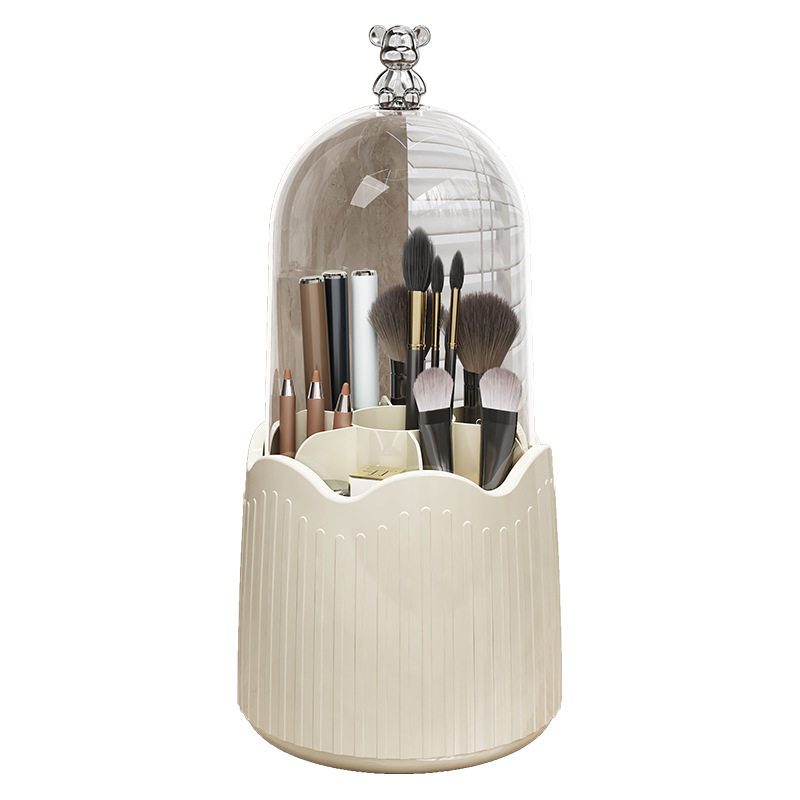 极速化妆刷收纳盒带盖子防尘旋转化妆台收纳桶桌面美妆口红化妆收