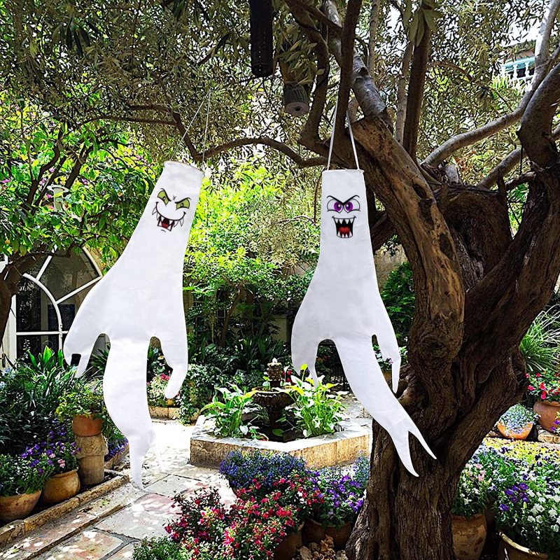 Halloween Home Garden Hanging Decor White Windpipe Flag