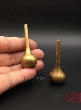 复古全铜仿古小花瓶一对黄铜将军铜罐迷你元宝净瓶桌面铜摆件