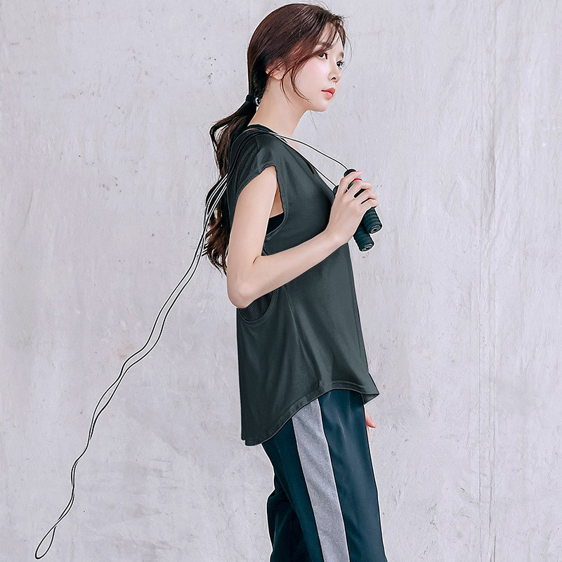 好货瑜伽服女圆领速干T恤宽松显瘦纯色短袖健身户外美背跑步上衣