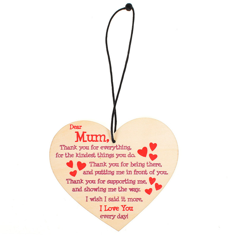 1Pcs Mum I Love You Everyday Wooden Hanging Heart Ms Da