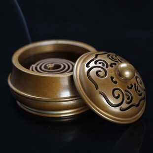 轩椽阁纯铜香炉家用室内薰香炉仿古如意纹环香炉沉香檀香卧室香薰