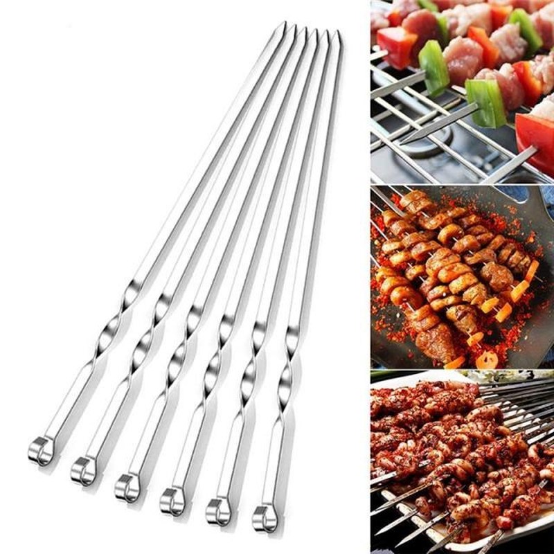 6pcs/Set Reusable Skewers For Barbecue Grill Stainless Steel