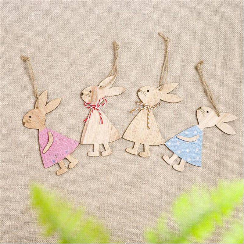 4pcs/set 7*11cm Easter Rabbit Wooden Decoration DIY Wood Han
