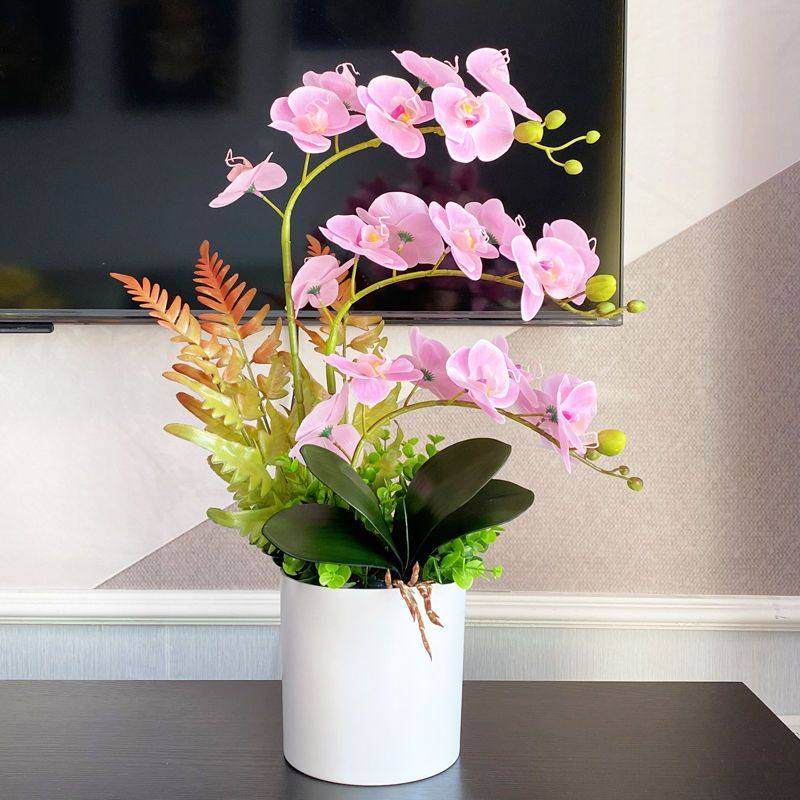 PU手感蝴蝶兰仿真花假花摆设客厅上档次装饰桌面塑料花牡丹花干花