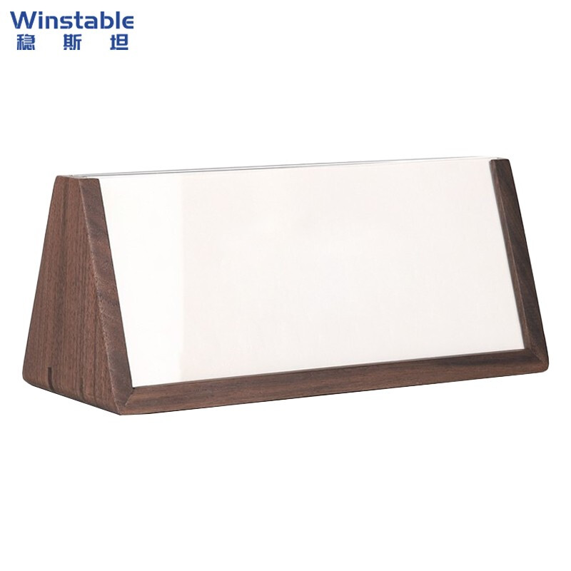 稳斯坦W7419木底压克力三角台卡双面透明会议桌签酒店指引收银展