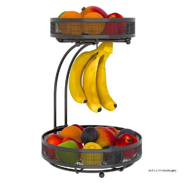 2-Tier Fruit Basket Kitchen Counter Detachable Metal Fruit