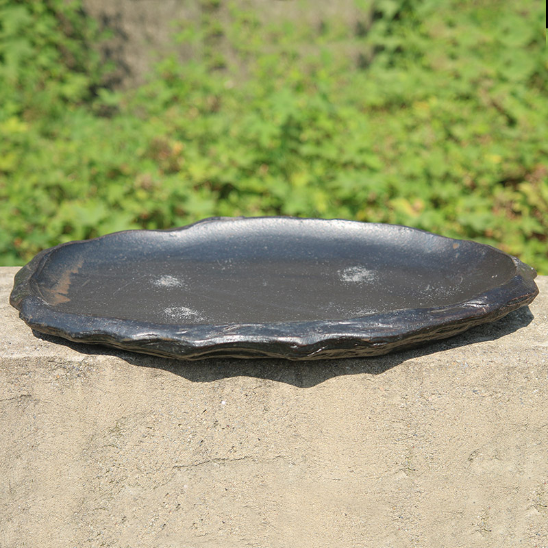 紫砂花盆粗陶手工大号南蛮盆浅盆鞍马石无孔造景盆假山盆觅陶乡