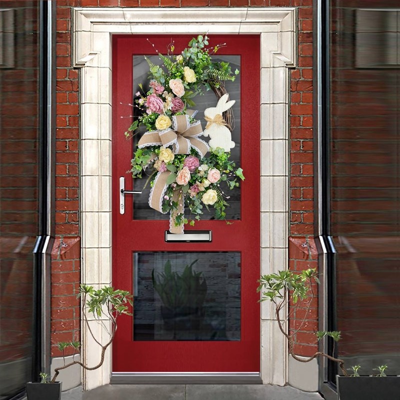 2023 New Easter Bunny flowers Wreath Colorful Door Wall Oran