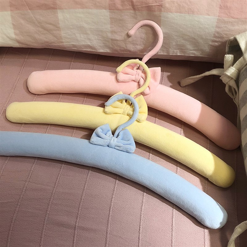 好货马卡龙新品彩色绒面甜美日系风海绵衣架成人布艺衣架
