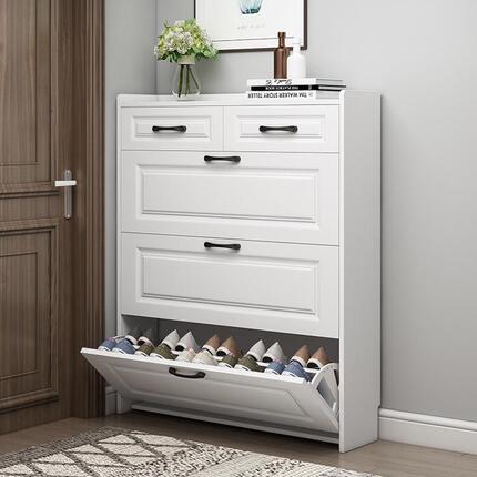 Ultra-Thin Flip-Top Shoe Cabinet for Home Entrance, 17cm Economical Large-Capacity Shoe Organizer with Drawers for Entryway