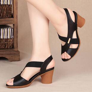 Women Mid Summer Round Platform Heel 网红Fashion Pee Sandals