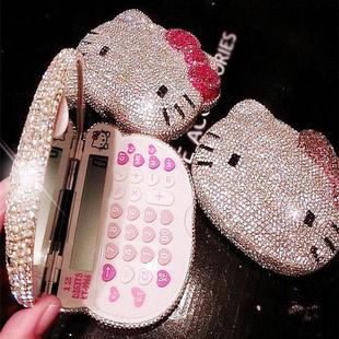 手工艺品DIY镶钻KT猫计算器贴钻节日送礼随身水钻小猫咪镜计算机