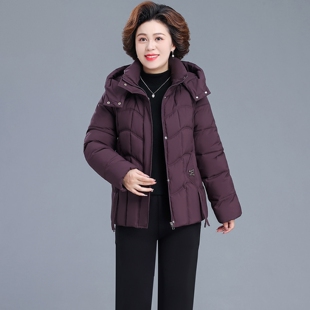 中老年妈妈装连帽棉服女短款保暖棉衣女士冬款洋气棉袄外套女