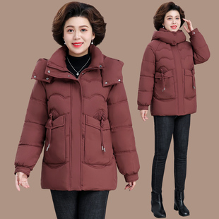 中年妈妈冬装棉服外套女中长款加厚连帽棉衣女士洋气厚棉袄子