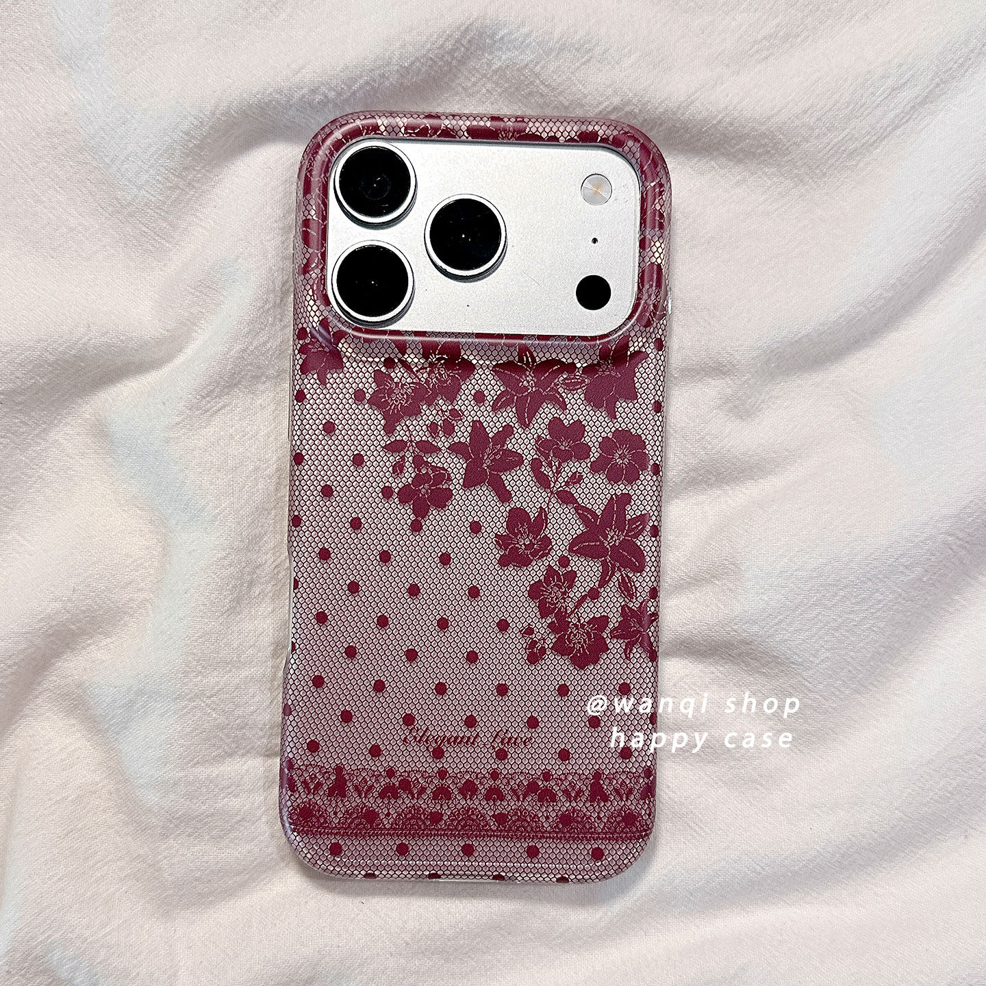 复古酒红色蜂窝纹百合花适用苹果17手机壳iphone18promax高级感16pro保护壳硅胶15新款17pm防摔全包边女款软p