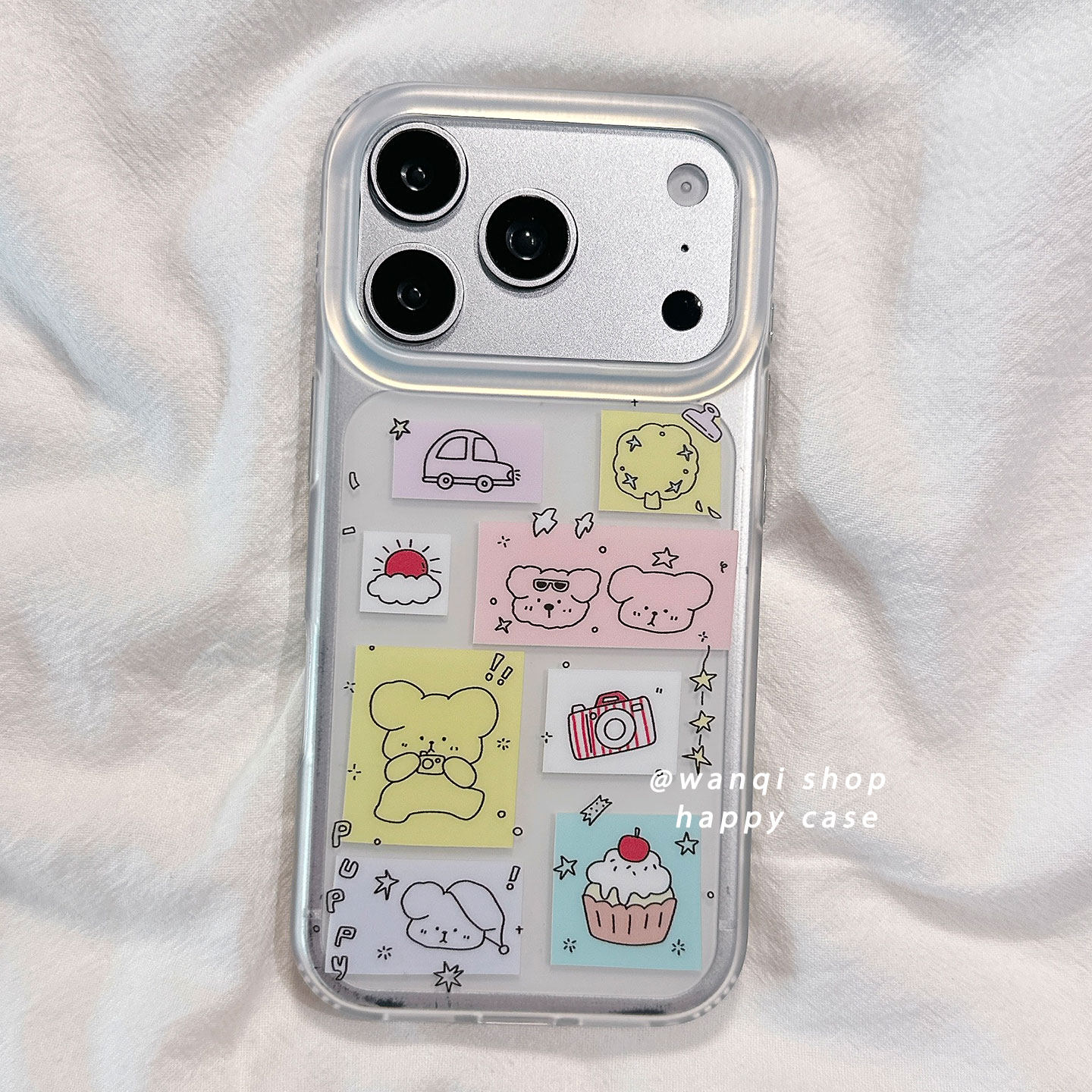 韩风可爱贴纸卡通适用苹果17手机壳iphone18promax高级感16pro保护壳硅胶15新款17pm防摔全包边女款磨砂软壳p