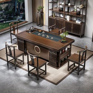 茶台公室茶几桌家用一桌五椅大石盘泡茶 厂促实木茶桌椅组合新中式