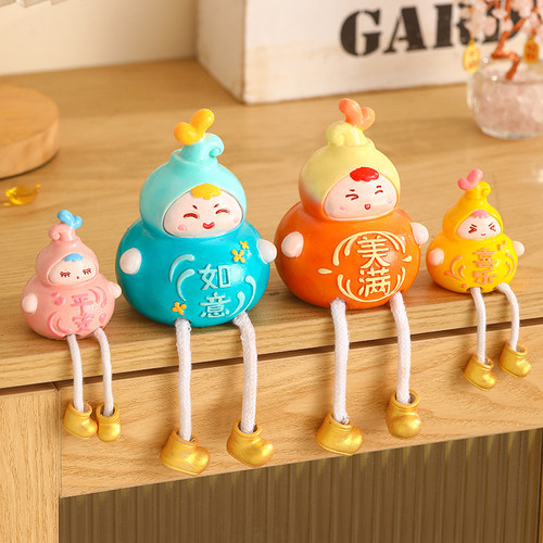 创意一家四口葫芦吊脚娃娃摆件