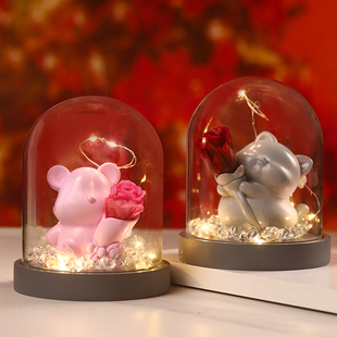 小熊送花永生玫瑰花束生日礼物送女生女朋友老婆小众高级感元旦节