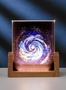 定制照片浩瀚银河水晶相框发光小夜灯桌面摆件生日礼物新年情人节