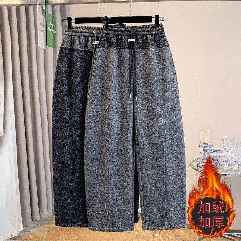 清仓捡漏韩系加绒撞色休闲弯刀卫裤女秋冬大码复古慵懒阔腿香蕉裤,女装/女士精品,大码裤装,淘宝优惠券,粉丝福利购,淘宝优惠卷