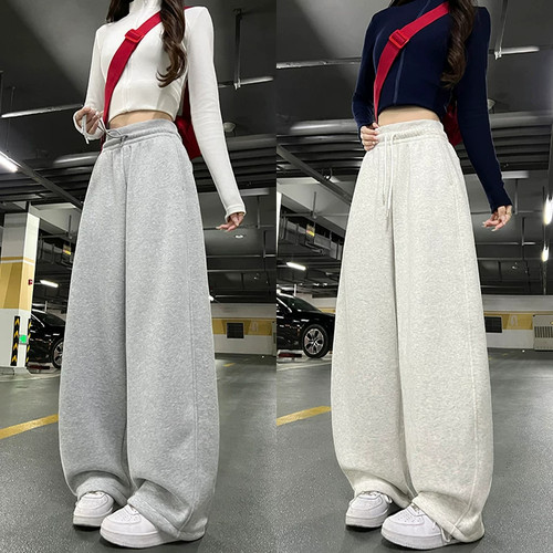 大码灰色弯刀阔腿裤女秋冬季加绒